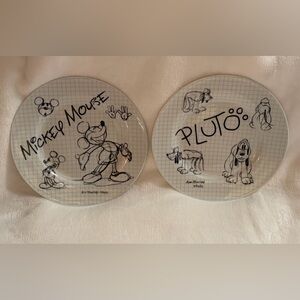 Disney Mickey Mouse and Pluto Plates - Black and White. Set of two